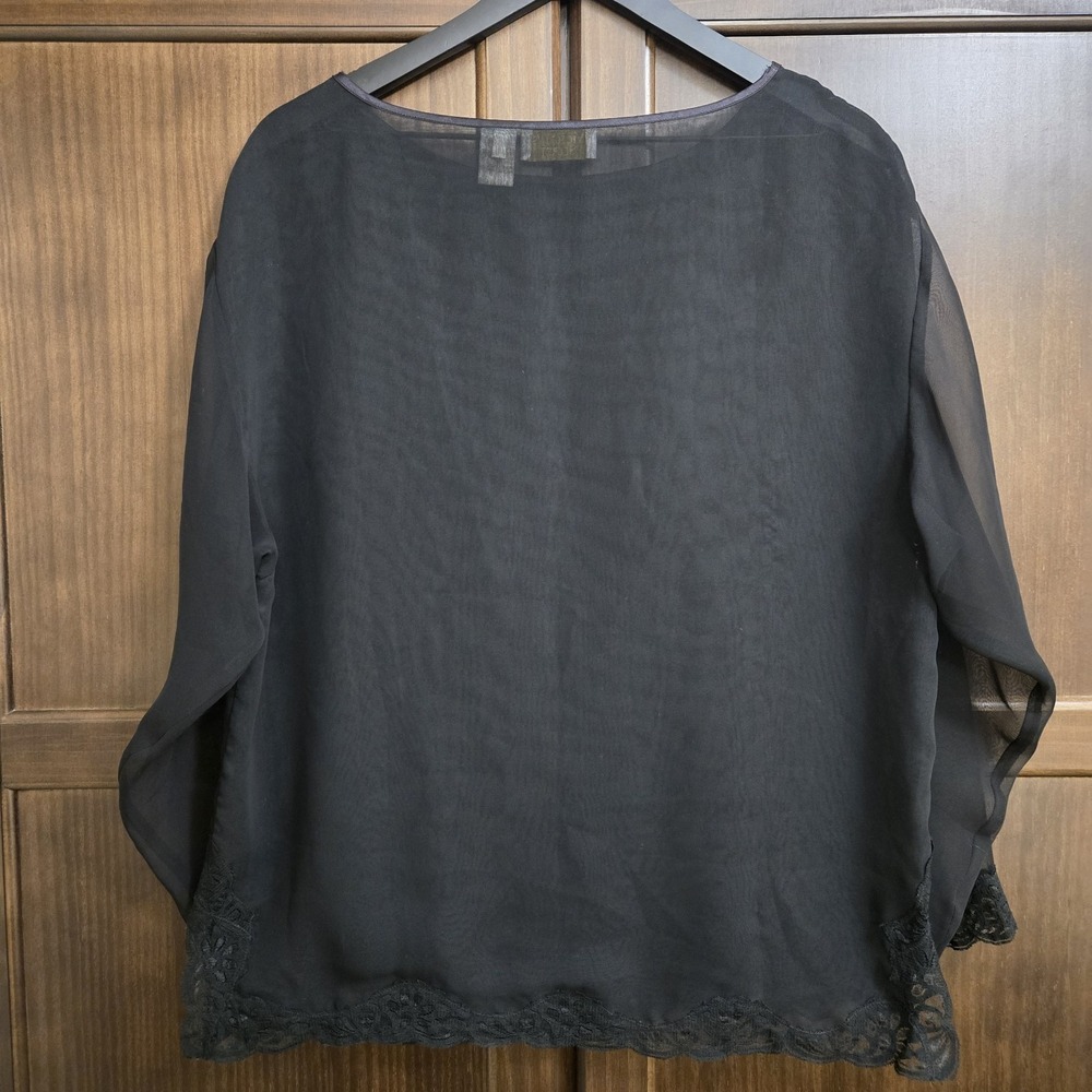 Vintage Victorias Secret Black Sheer Floral Embroidered Lace Trim Blouse Top L - Picture 3 of 13